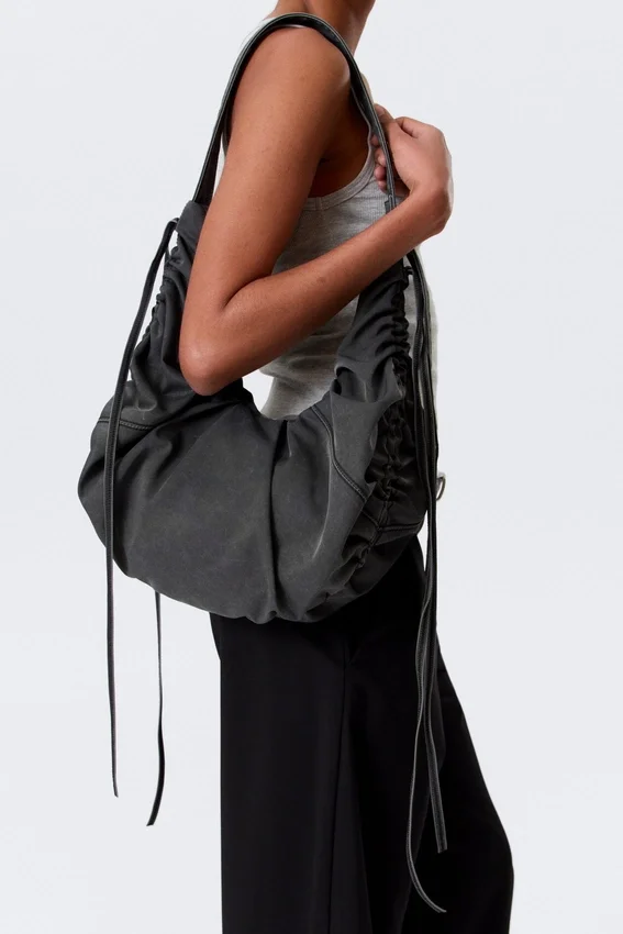 Ruched Crossbody Bag – Washed Black Ruched Crossbody Bag – Washed Black
