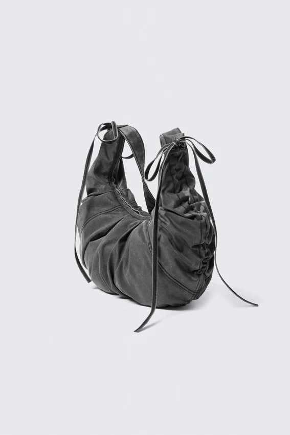 Ruched Crossbody Bag – Washed Black Ruched Crossbody Bag – Washed Black