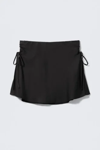 Ruched Drawstring Mini Skirt – Black