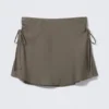 Ruched Drawstring Mini Skirt – Dark Mole Ruched Drawstring Mini Skirt – Dark Mole
