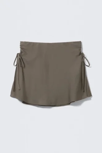 Ruched Drawstring Mini Skirt – Dark Mole