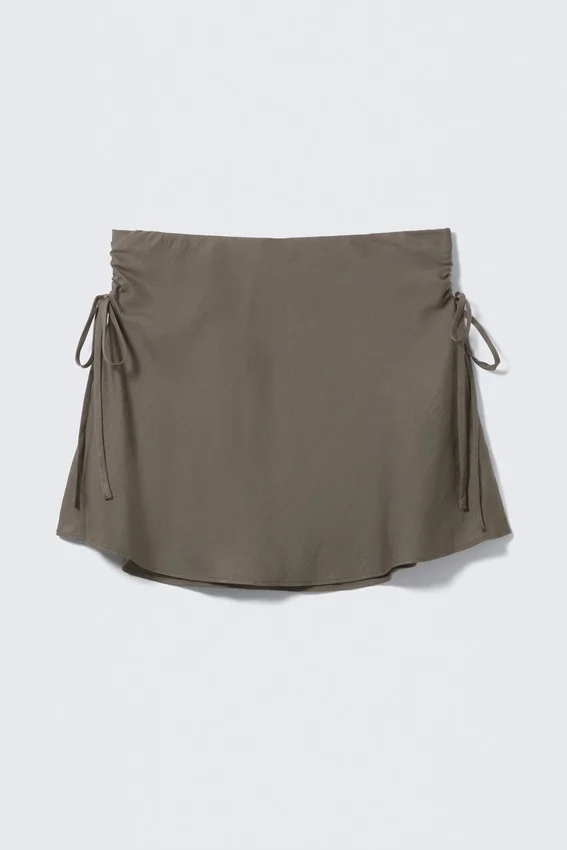 Ruched Drawstring Mini Skirt – Dark Mole Ruched Drawstring Mini Skirt – Dark Mole