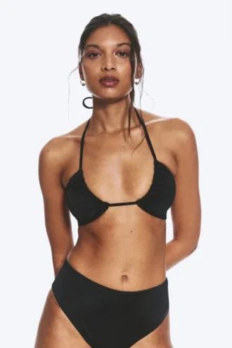 Ruched Halter Bandeau Bikini Top – Black Ruched Halter Bandeau Bikini Top – Black