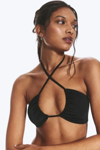 Ruched Halter Bandeau Bikini Top – Black Ruched Halter Bandeau Bikini Top – Black