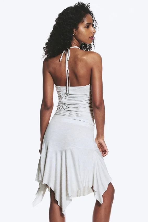 Ruched Halter Jersey Top – Grey Melange Ruched Halter Jersey Top – Grey Melange