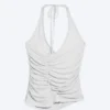 Ruched Halter Jersey Top – Grey Melange Ruched Halter Jersey Top – Grey Melange
