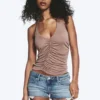 Ruched Halter Jersey Top – Washed Brown Ruched Halter Jersey Top – Washed Brown