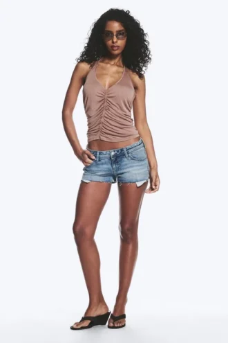 Ruched Halter Jersey Top – Washed Brown