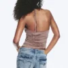 Ruched Halter Jersey Top – Washed Brown Ruched Halter Jersey Top – Washed Brown