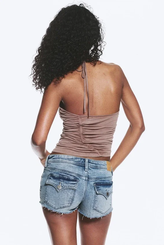 Ruched Halter Jersey Top – Washed Brown Ruched Halter Jersey Top – Washed Brown