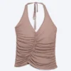 Ruched Halter Jersey Top – Washed Brown Ruched Halter Jersey Top – Washed Brown