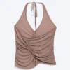 Ruched Halter Jersey Top – Washed Brown Ruched Halter Jersey Top – Washed Brown