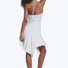 Ruched Halter Mini Dress – Light Dusty Grey Melange Ruched Halter Mini Dress – Light Dusty Grey Melange