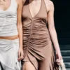 Ruched Halter Mini Dress – Washed Brown Ruched Halter Mini Dress – Washed Brown