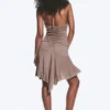 Ruched Halter Mini Dress – Washed Brown Ruched Halter Mini Dress – Washed Brown