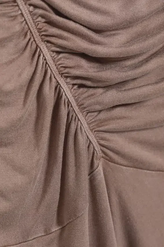 Ruched Halter Mini Dress – Washed Brown Ruched Halter Mini Dress – Washed Brown