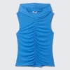 Ruched Hooded Tank Top – Blue Ruched Hooded Tank Top – Blue