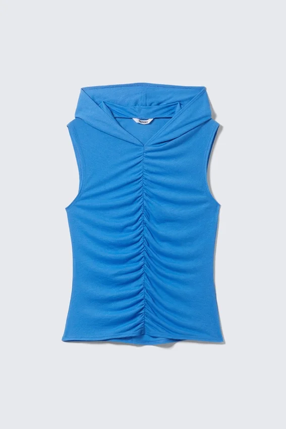 Ruched Hooded Tank Top – Blue Ruched Hooded Tank Top – Blue