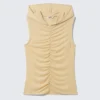 Ruched Hooded Tank Top – Light Beige Ruched Hooded Tank Top – Light Beige