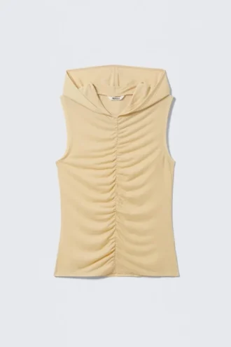 Ruched Hooded Tank Top – Light Beige