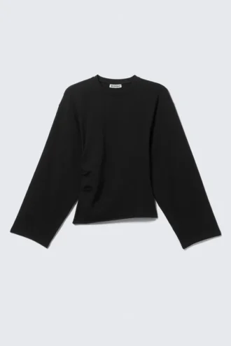 Ruched Long-Sleeved T-Shirt – Black