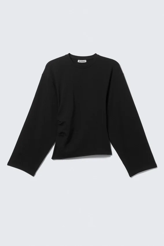 Ruched Long-Sleeved T-Shirt – Black Ruched Long-Sleeved T-Shirt – Black
