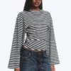 Ruched Long-Sleeved T-Shirt – Black/Grey Stripe Ruched Long-Sleeved T-Shirt – Black/Grey Stripe