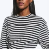 Ruched Long-Sleeved T-Shirt – Black/Grey Stripe Ruched Long-Sleeved T-Shirt – Black/Grey Stripe