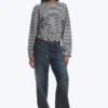 Ruched Long-Sleeved T-Shirt – Black/Grey Stripe Ruched Long-Sleeved T-Shirt – Black/Grey Stripe