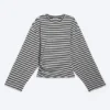 Ruched Long-Sleeved T-Shirt – Black/Grey Stripe Ruched Long-Sleeved T-Shirt – Black/Grey Stripe