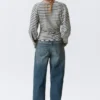 Ruched Long-Sleeved T-Shirt – Striped Grey Melange Ruched Long-Sleeved T-Shirt – Striped Grey Melange