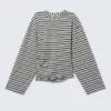 Ruched Long-Sleeved T-Shirt – Striped Grey Melange Ruched Long-Sleeved T-Shirt – Striped Grey Melange