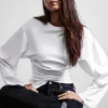 Ruched Long-Sleeved T-Shirt – White Ruched Long-Sleeved T-Shirt – White