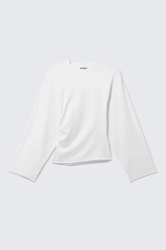 Ruched Long-Sleeved T-Shirt – White Ruched Long-Sleeved T-Shirt – White