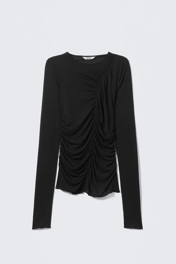 Ruched Long-Sleeved Top – Black Ruched Long-Sleeved Top – Black