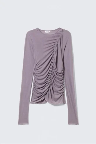 Ruched Long-Sleeved Top – Lilac