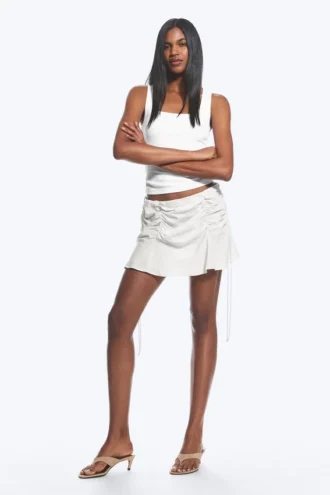 Ruched Mini Skirt – Light Dusty Beige