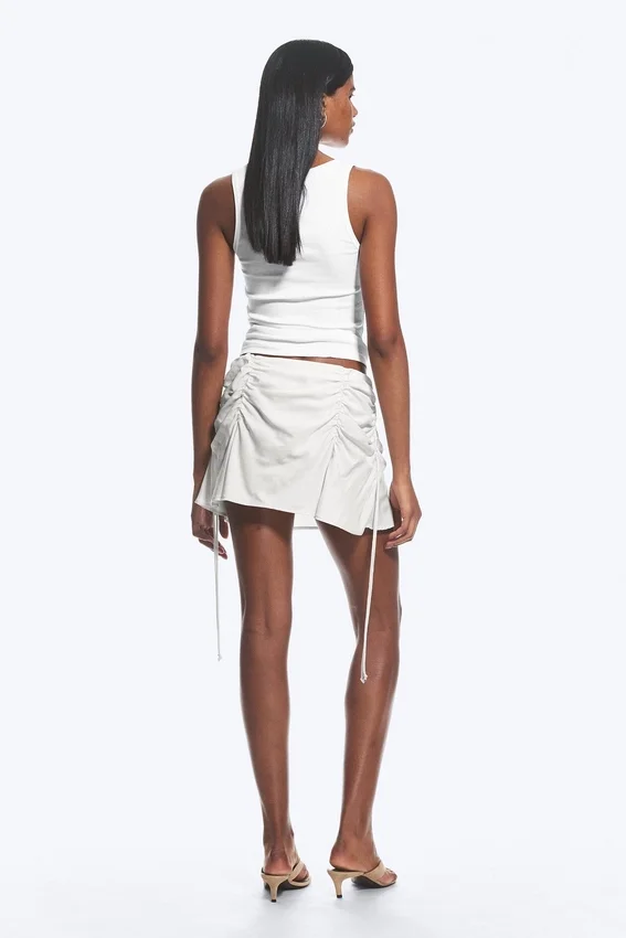 Ruched Mini Skirt – Light Dusty Beige Ruched Mini Skirt – Light Dusty Beige