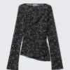 Ruched Printed Mesh Top – Black Polka Dots Ruched Printed Mesh Top – Black Polka Dots