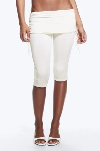 Ruched Regular Capri Pants – White