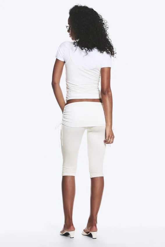 Ruched Regular Capri Pants – White Ruched Regular Capri Pants – White