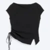 Ruched Short-Sleeved Top – Black Ruched Short-Sleeved Top – Black