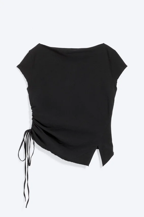 Ruched Short-Sleeved Top – Black Ruched Short-Sleeved Top – Black