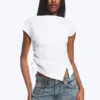 Ruched Short-Sleeved Top – White Ruched Short-Sleeved Top – White