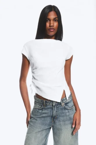 Ruched Short-Sleeved Top – White