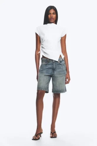 Ruched Short-Sleeved Top – White