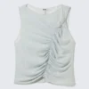 Ruched Sleeveless Crepe Top – Light Grey Ruched Sleeveless Crepe Top – Light Grey