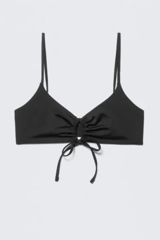 Ruched Triangle Bikini Top – Black
