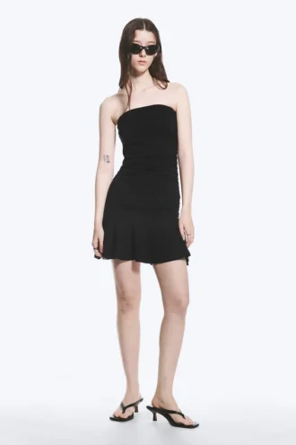 Ruched Tube Mini Dress – Black