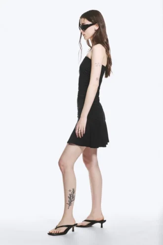 Ruched Tube Mini Dress – Black